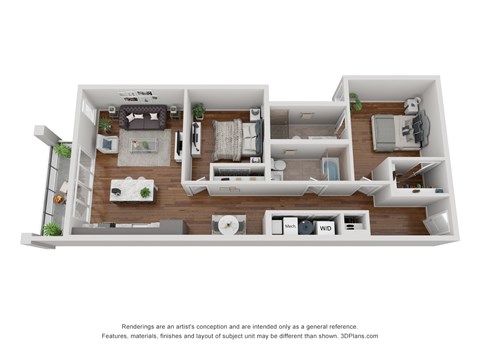 Floor plan for 2 beds, 2 baths, 1088 sqft